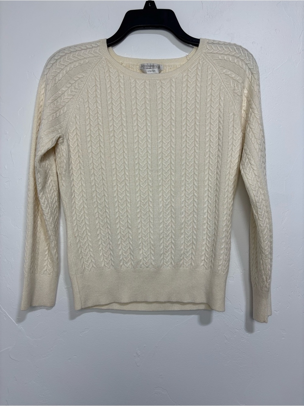 Petite Sophisticate VTG Classic Cream Cable Knit Sweater Women's Small Stretch
